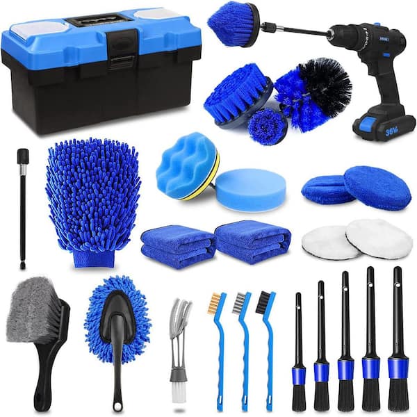 27-Piece Automotive Care Brushes with Drill Brushes Polishing Pads and Cleaning Tools for Interior and Exterior