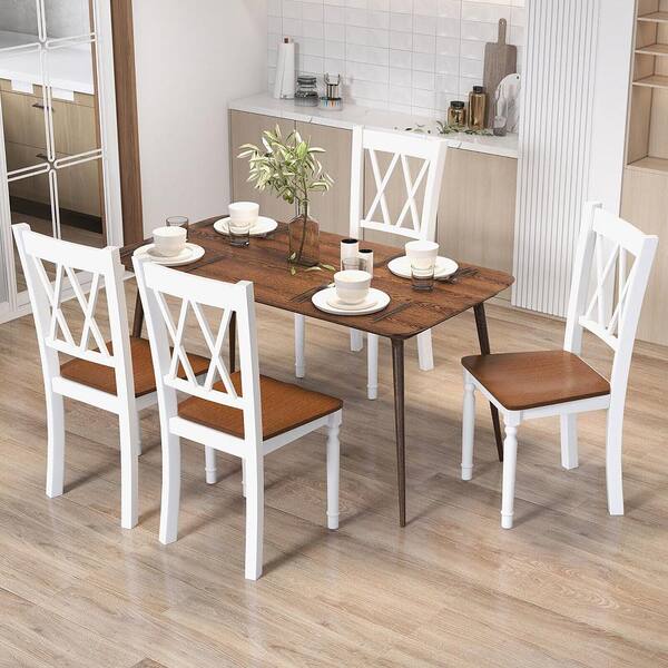 Walnut and White Wood Side Dining Chairs (Set of 2)