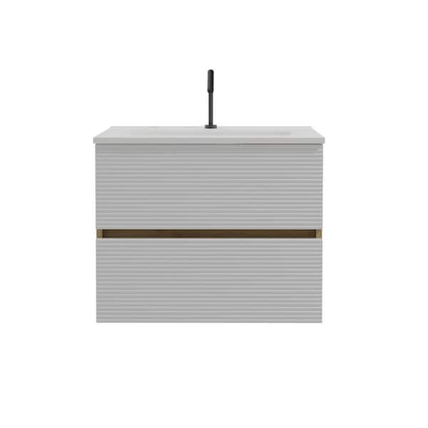 Glory 24 in. Single Sink Wall Mounted Oak with Matt White Panel Bath Vanity with White Integrated Ceramic Top Sink