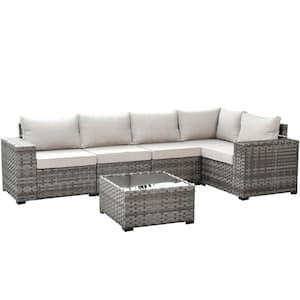 Beatrice 6-Piece Wicker Outdoor Sectional Set with Beige Cushions