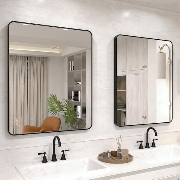 Vista 30 in. W x 36 in. H Rectangular Framed Wall Bathroom Vanity Mirror in Matte Black