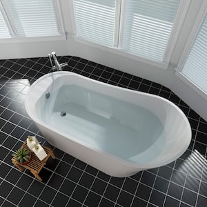 67 in. Acrylic Single Slipper Flatbottom Bathtub Non-Whirlpool Freestanding Soaking Tub in White