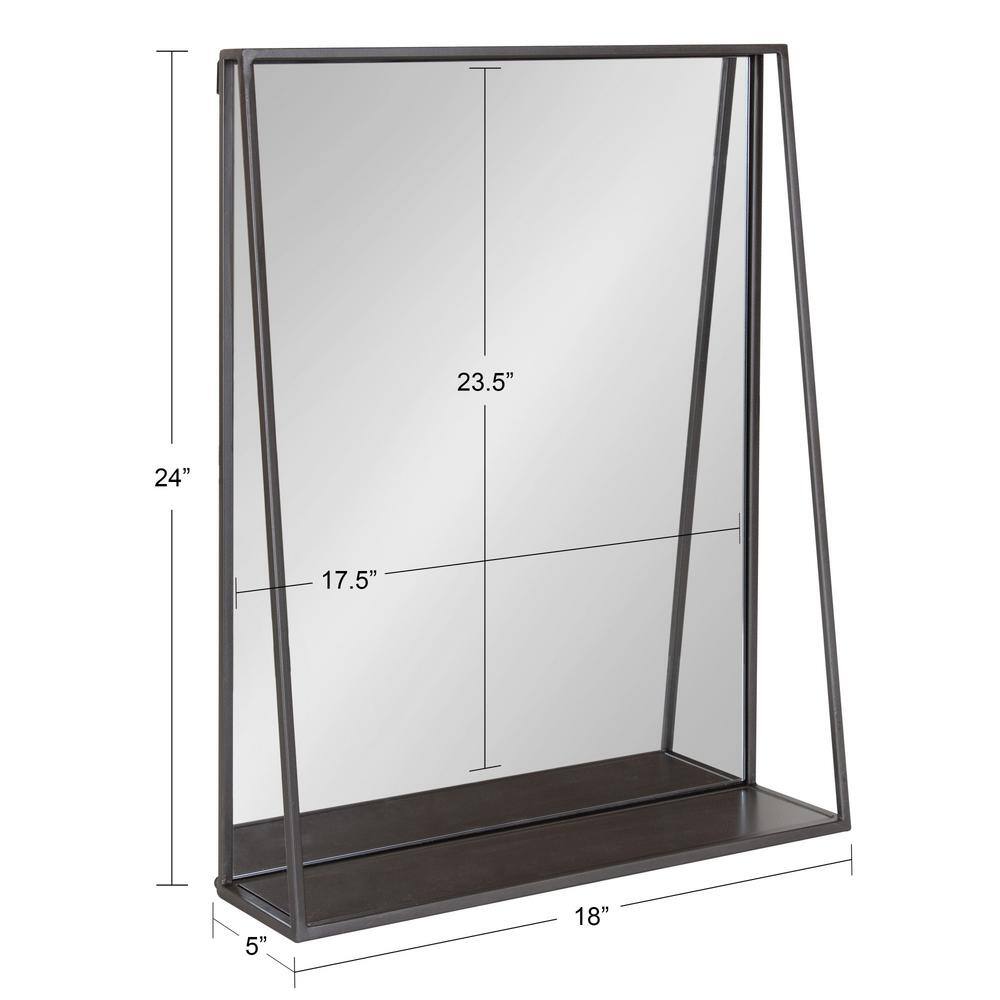 Charcoal Rectangular Metal Wall Mirror with Functional Shelf