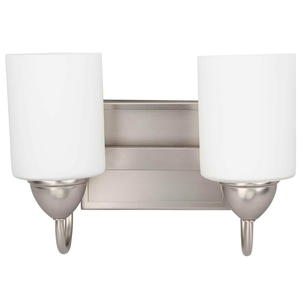 6 in. 2-Light Brushed Nickel Vanity Light with White Satin Opal Glass Shade