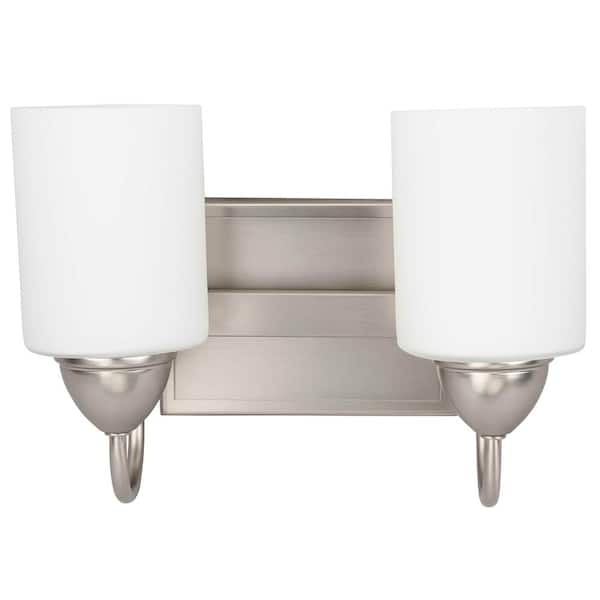 Unbranded 6 in. 2-Light Brushed Nickel Vanity Light with White Satin Opal Glass Shade