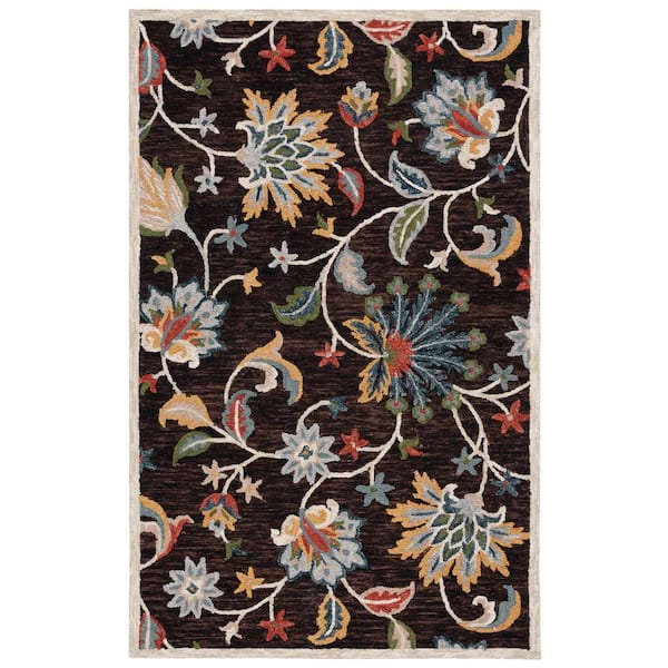 Blossom 5 ft. x 8 ft. Brown/Yellow Border Floral Area Rug