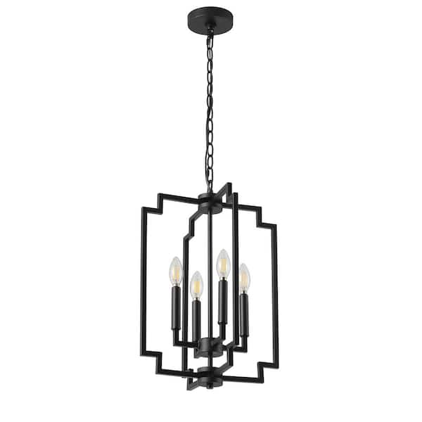 Modern Black 13.98 in. 4-Light Farmhouse Pendant Light Kitchen Island Lighting with Black Metal Frame