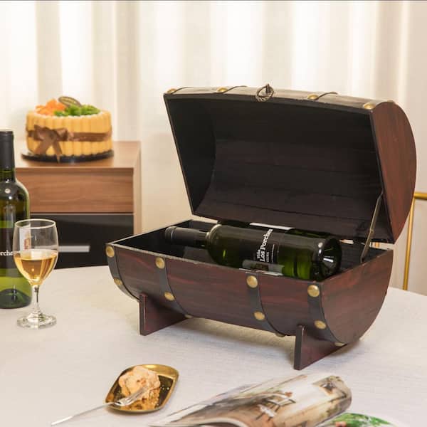 Vintiquewise Wooden Wine Cherry Barrel Shaped Treasure Chest Vintage Decorative Wine Holder