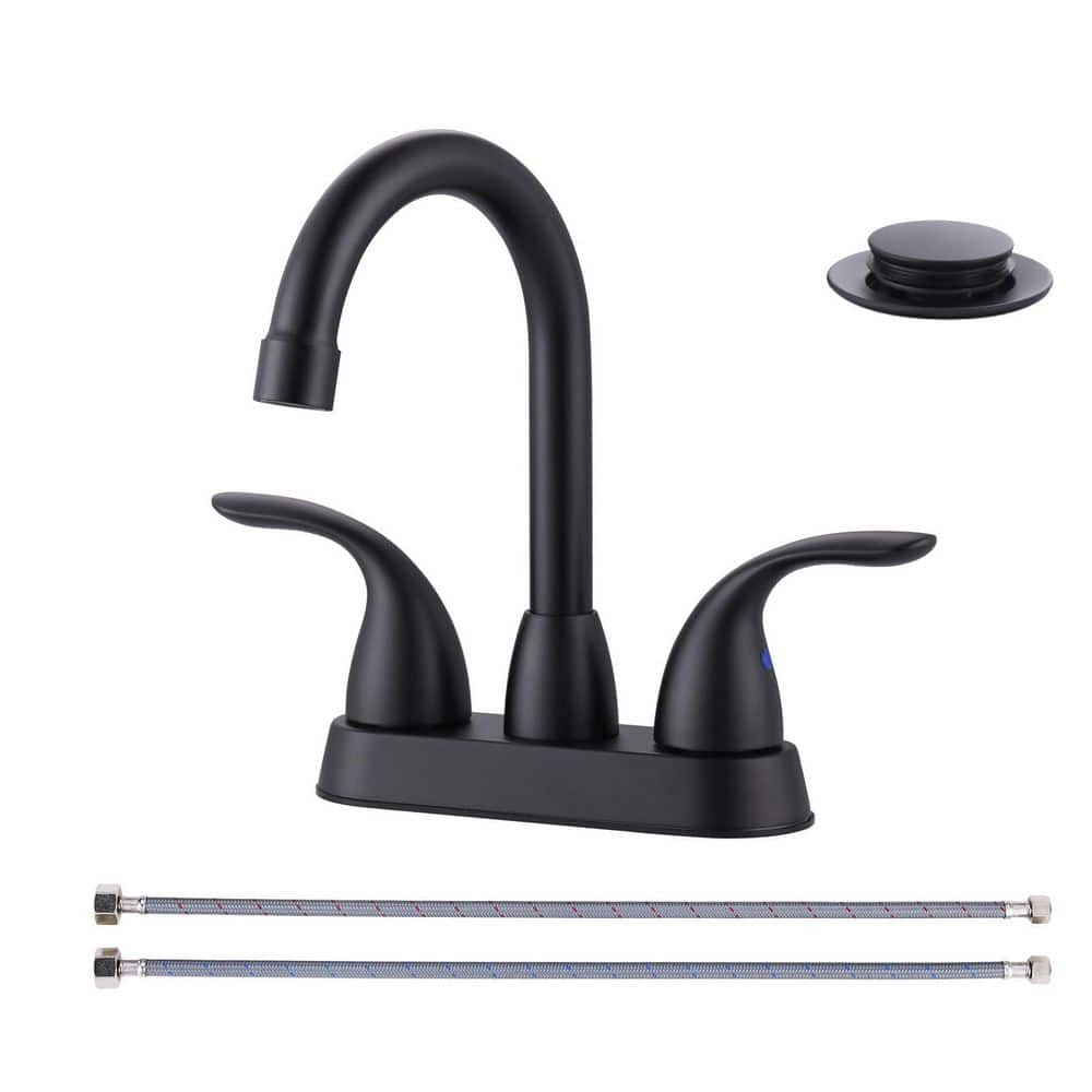 Double Handle 4 in. Centerset High Arc Bathroom Faucet with Drain Kit and Supply Lines in Matte Black price history on PriceWatchPro