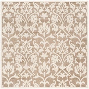 Amherst Wheat/Beige 7 ft. x 7 ft. Square Floral Border Area Rug