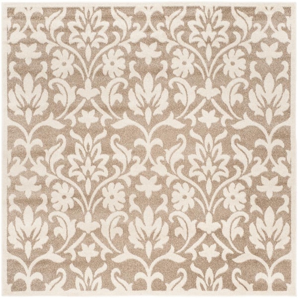 SAFAVIEH Amherst Wheat/Beige 7 ft. x 7 ft. Square Floral Border Area Rug