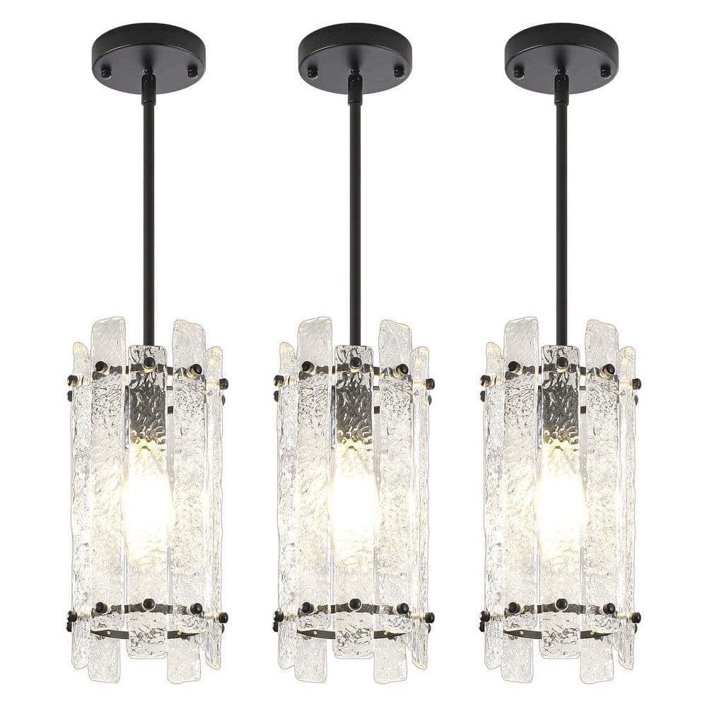 1-Light Modern Matte Black Textured Water Glass Mini Pendant Light for Kitchen Island, Bar Counter and Sink (Set of 3) price history on PriceWatchPro
