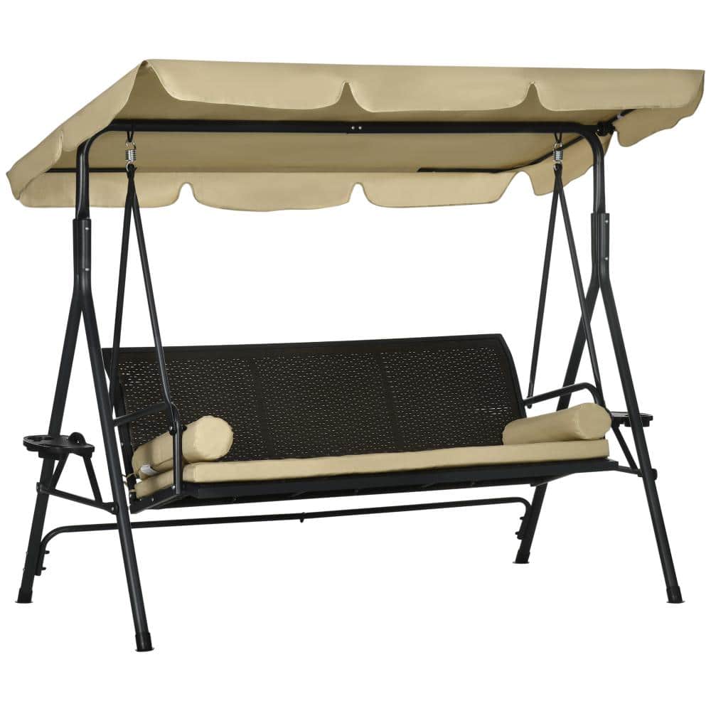 Black 3-Seat Patio Swing Chair, Outdoor Canopy with Removable Cushion, Pillows price history on PriceWatchPro