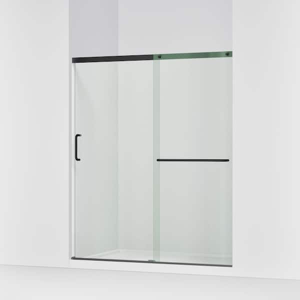 Elate 56-60 in. W x 71 in. H Sliding Frameless Shower Door in Matte Black with 1/4 in. Thick Clear Tempered Glass