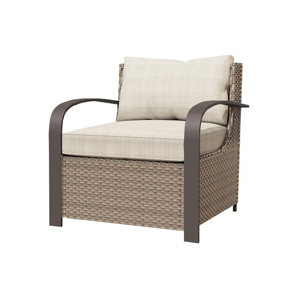 Wicker Patio Outdoor Lounge Chairs with Beige Cushions, Handwoven Rattan