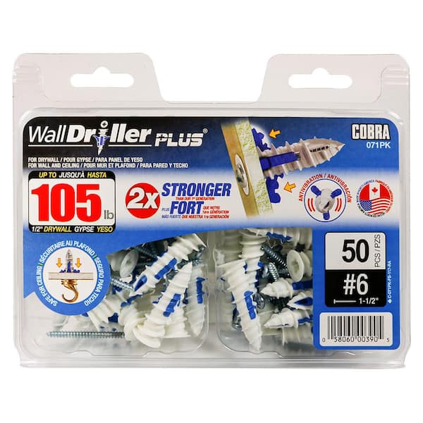 WALLDRILLER PLUS Walldriller Plus #6 x 1-1/2 in. Nylon Self Drilling with Screw Phillips Head 105lbs. Hollow Wall Anchor (50-pack)