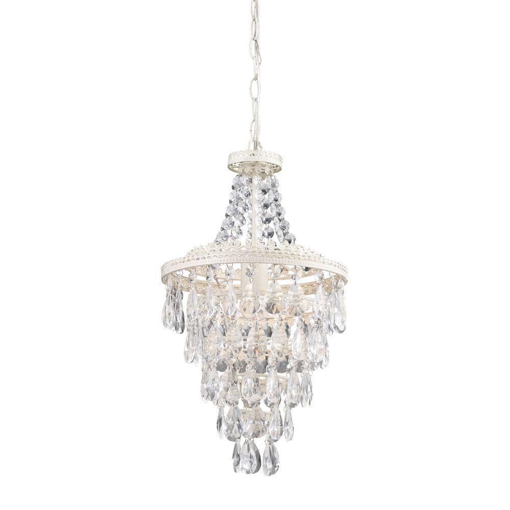 Antique White Crystal Mini Pendant Light with Metal Frame