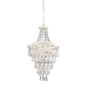1-Light Antique White and Clear Crystal Pendant Lamp