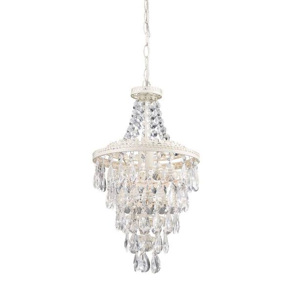 Titan Lighting 1-Light Antique White and Clear Crystal Pendant Lamp