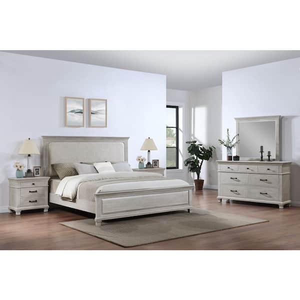 New Classic Furniture Silver Sands 5-Piece Gray Wood King Bedroom Set with 2 Nightstands