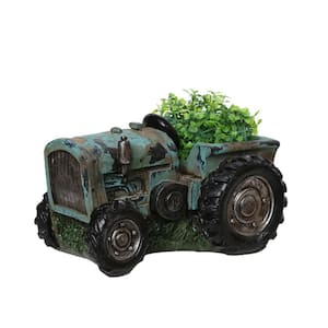8.75 in. Distressed Teal and Black Tractor Outdoor Garden Patio Planter