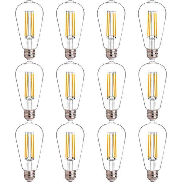 100-Watt Equivalent ST19 Dimmable LED Straight Filament bulb, Vintage Edison Bulbs E26 Base, 2700K Soft White (12-Pack)