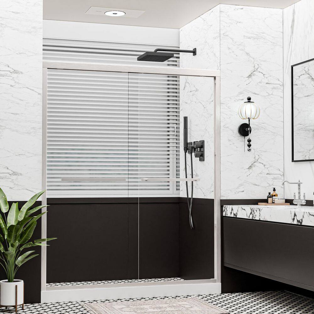 56-60 in. W x 76 in. H Semi Frameless Double Sliding Shower Door in Brushed Nickel with 5/16 in. Thick Clear Glass price history on PriceWatchPro