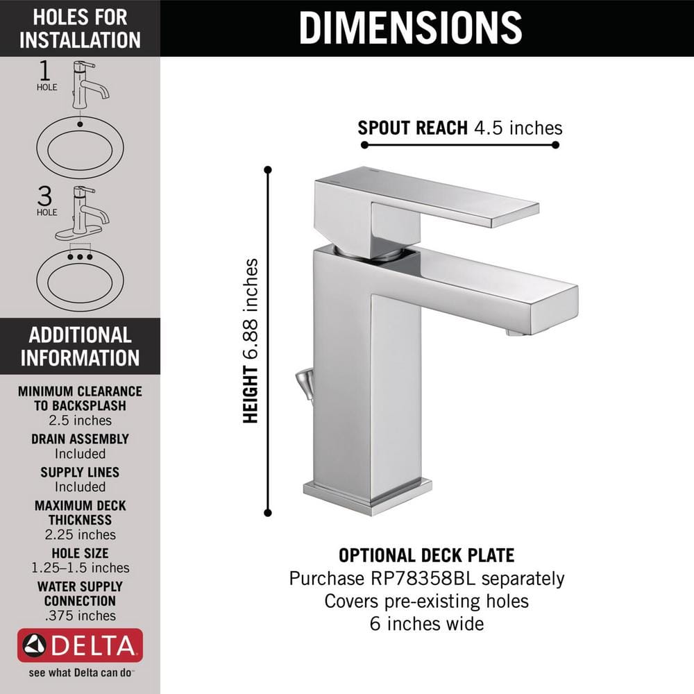 Modern Chrome Single Hole Bathroom Faucet with Drain Assembly