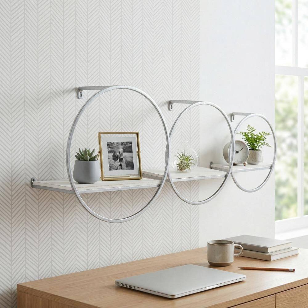 16 in. W x 16 in. D White/Silver Wood Metal Tiered Wall Shelves (Set of 3) price history on PriceWatchPro