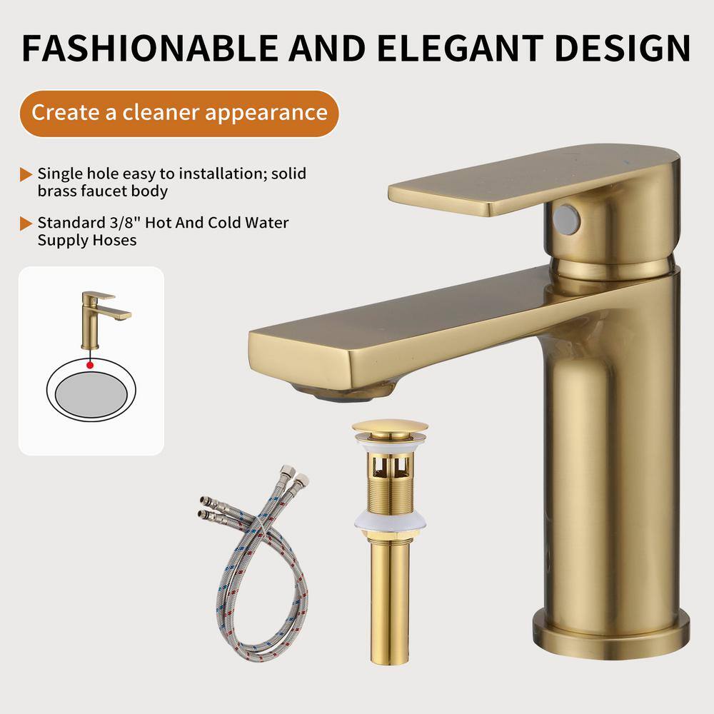 Brushed Gold Stainless Steel Single Handle Bathroom Faucet