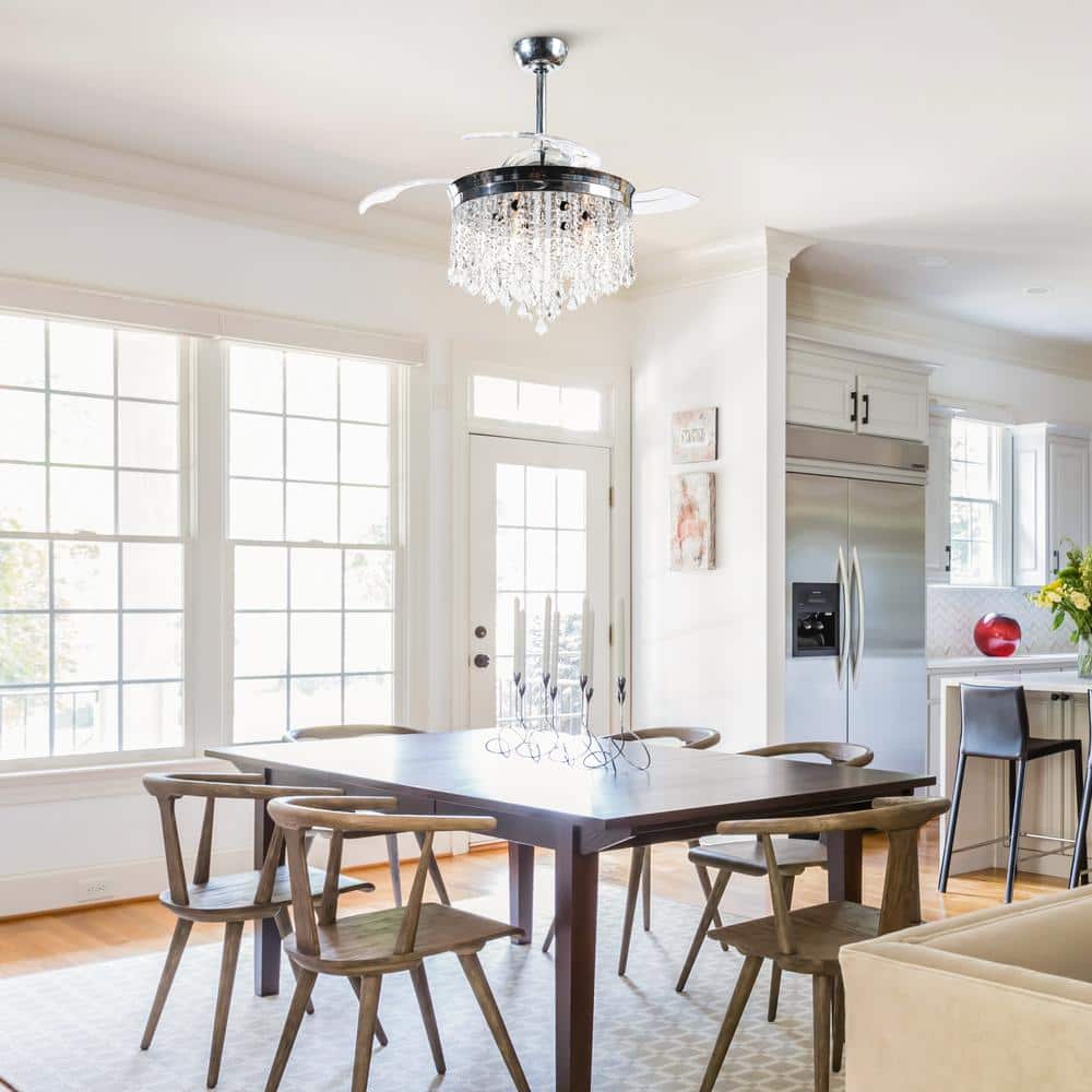 Mateo 42" Chrome Retractable Ceiling Fan Chandelier with Remote
