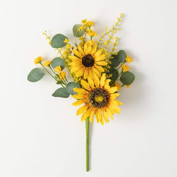 SULLIVANS 17 in. Artificial Sunflower Eucalyptus Pick