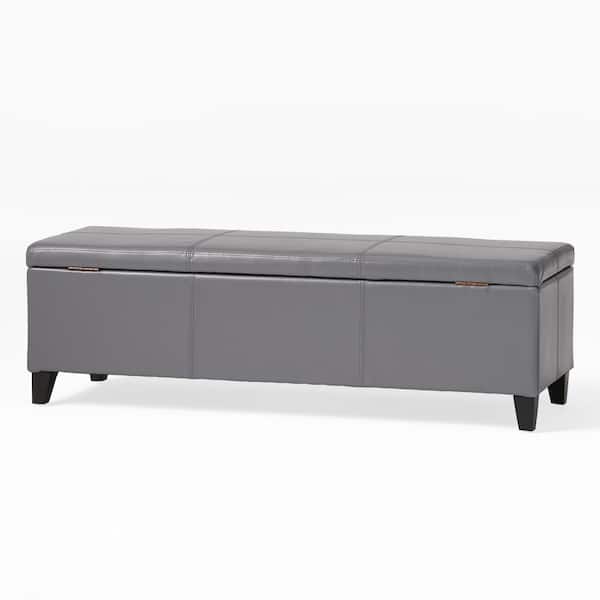 Noble House Langston Grey PU Storage Ottoman