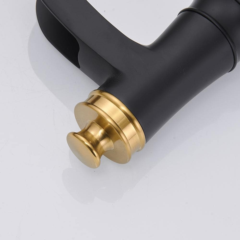 Gold and Black Widespread Double Handle Waterfall Faucet