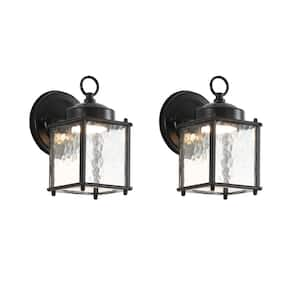 7. 7in. 1-Light Textured Black Wall Sconce with Water Rippled Glass Shade Lamp(2 Pack)