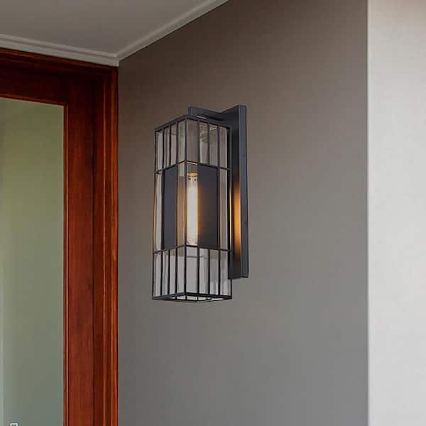 Edgehill 22 in. 1-Light Black Outdoor Wall Sconce Lantern Light for Porches