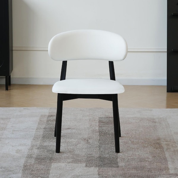 Set of 4, Upholstered Faux Leather Dining Chair with Wood Legs in Black