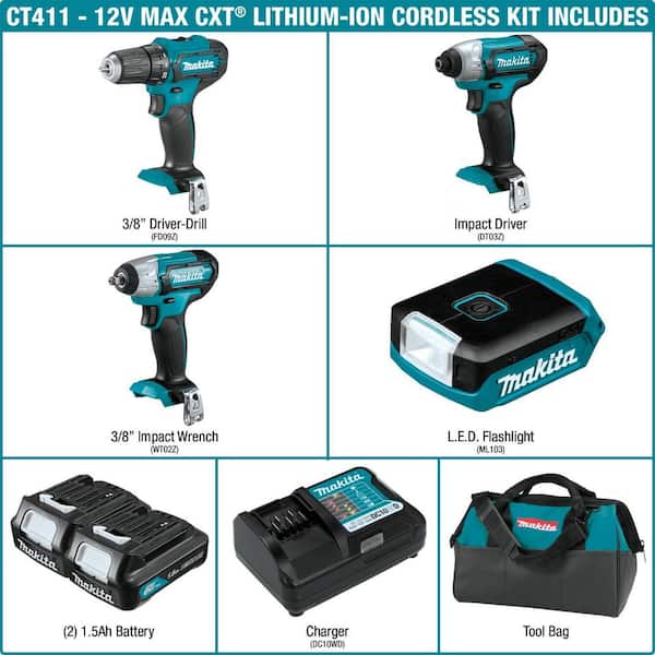 Makita 12V max CXT Lithium-Ion Cordless Combo Kit (Driver-Drill