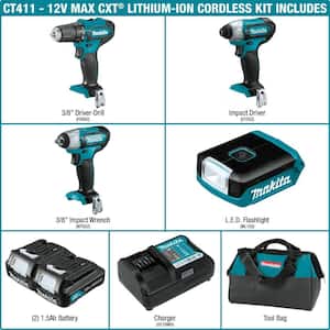 12V max CXT Lithium-Ion Cordless Combo Kit (Driver-Drill/Impact Driver/Impact Wrench/Flashlight) 1.5 Ah (4-Piece)