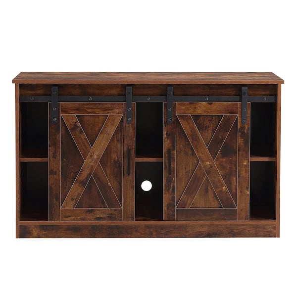 Tidoin 46.9 in. Wood Brown TV Stand with 2 Storage Shelves Fits TV's up to 55 in. with 2 Doors