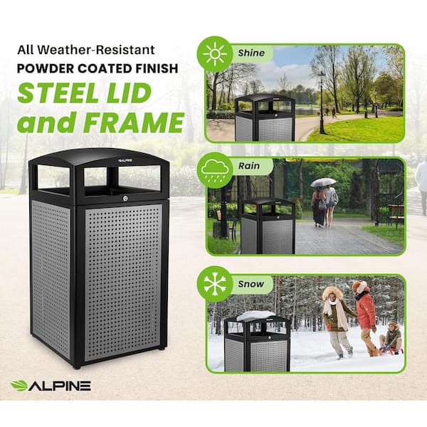 40 Gal. Steel All-Weather Vented Outdoor Commercial Garbage Trash Can with Lid and Liner