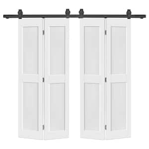 48 in. x 80 in. 2 Panel Shaker Hollow Core White Composite Double Bi-Fold Door with Barn Door Hardware Kit