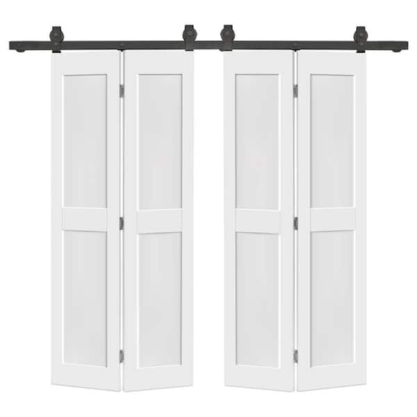 CALHOME 52 in. x 80 in. 2 Panel Shaker Hollow Core White Composite Double Bi-fold Door with Barn Door Hardware Kit