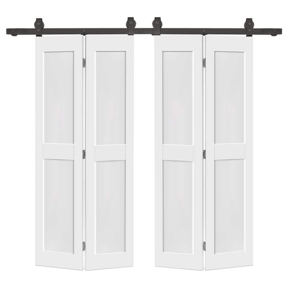 52 in. x 84 in. 2 Panel Shaker Hollow Core White Composite Double Bi-fold Door with Barn Door Hardware Kit price history on PriceWatchPro