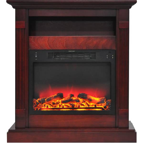 Hanover Drexel 34 in. Electric Fireplace with Enhanced Log Display and Cherry Mantel