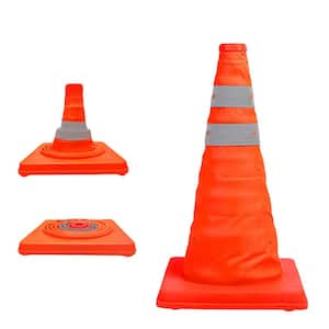 28 in. Collapsible Traffic Safety Cones with Reflective Collar for Road Safety,Orange (2 pack)