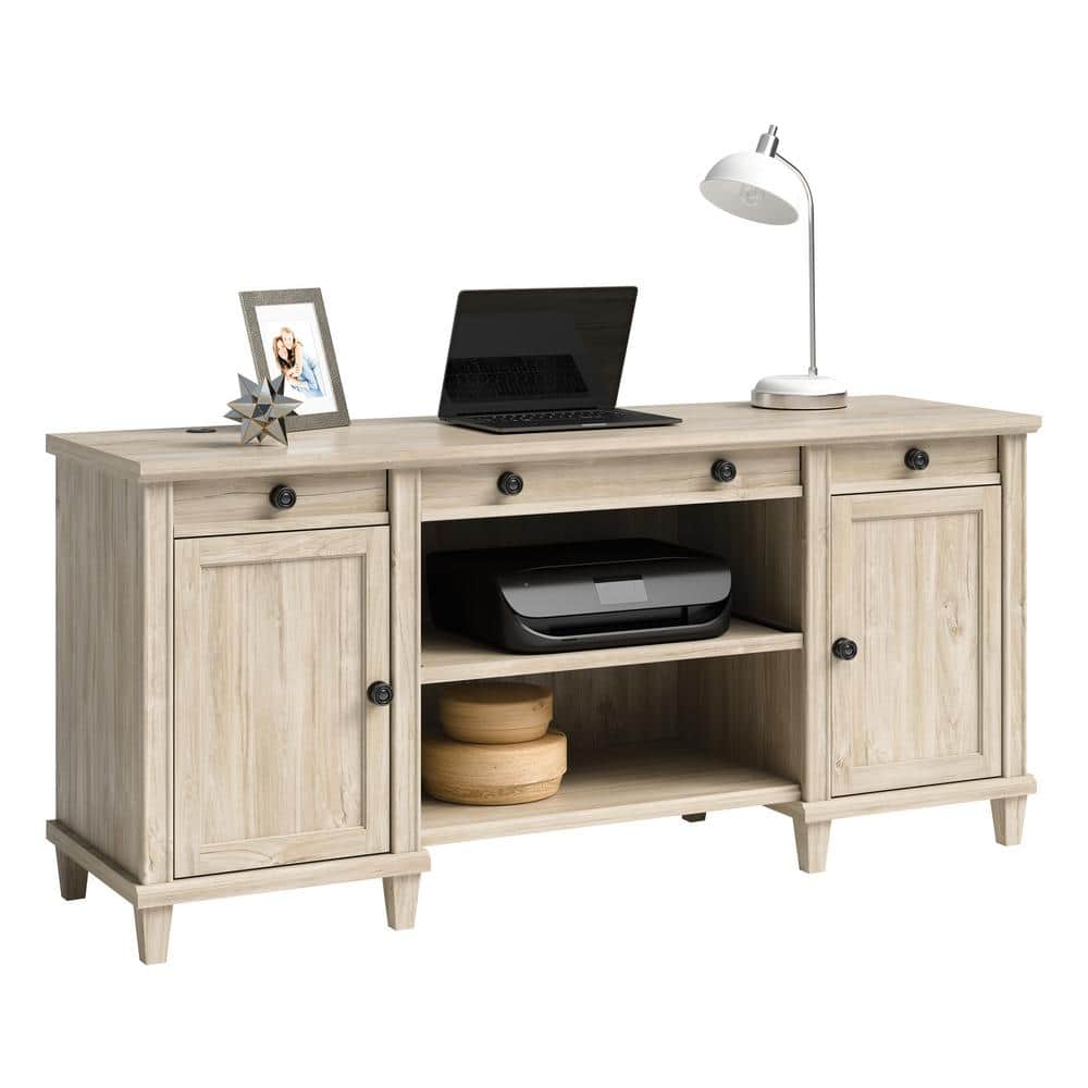 Chalk Oak Wood Credenza with Drawers and Shelves