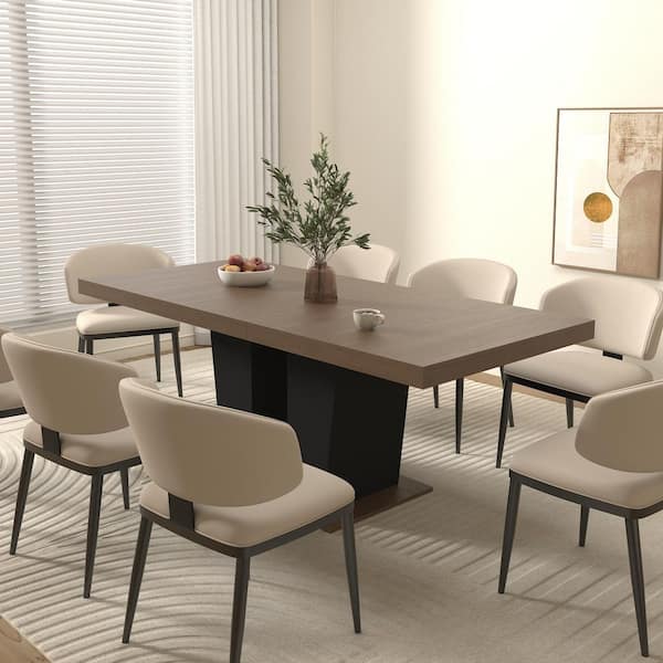 Sheila 63 in to 78.74 in. Rectangle Beige Brown Wood Double Pedestal Extendable Dining Table Seats 10