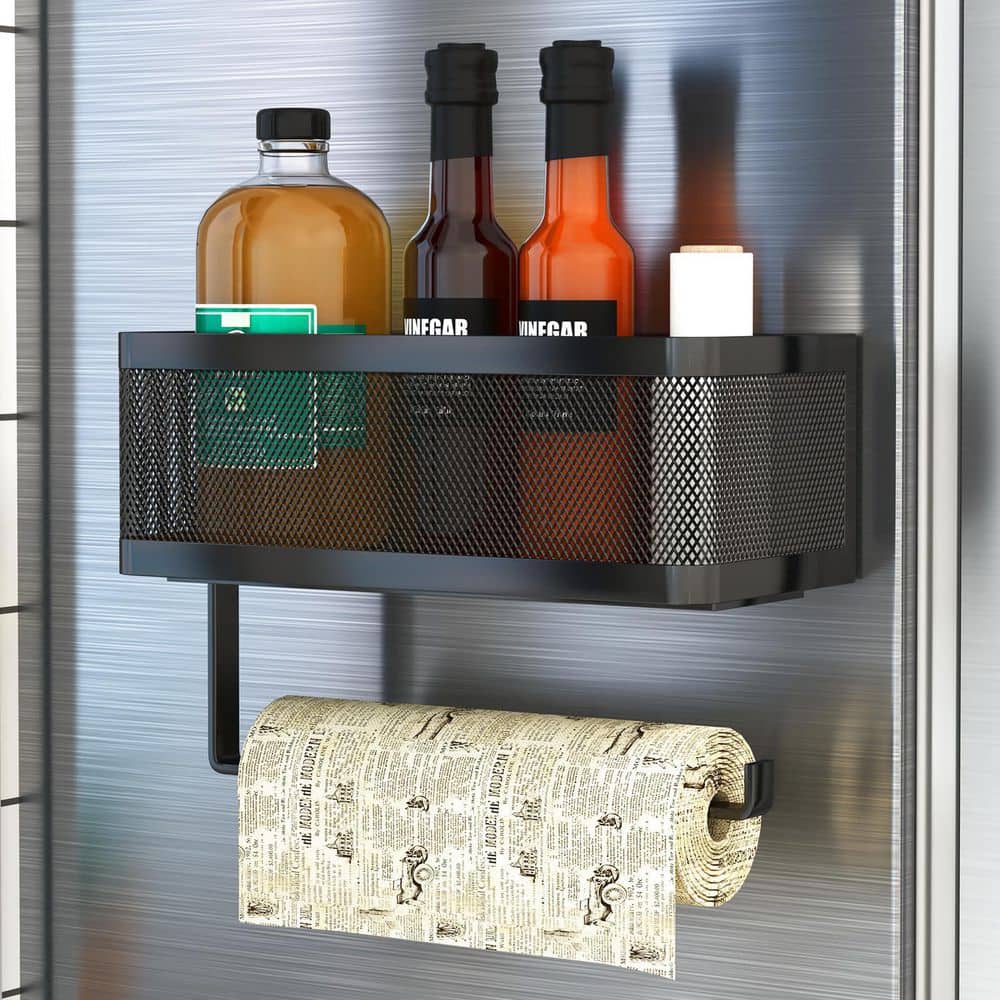 Anqtovp Magnetic Mount Black Paper Towel Holder with Shelf, All
