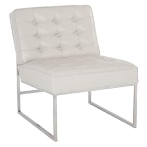 Anthony 26 in. W Cream Faux Leather Fabric Chair with Chrome Base